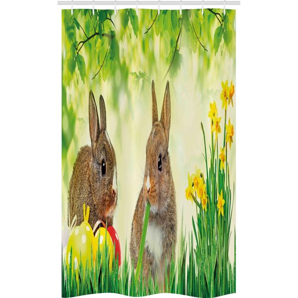Abakuhaus Coniglietto Pasquale Tenda Da Doccia Stretta, Coniglietto Pasquale, Set Decorativo Per Bagno In Tessuto Con Ganci, 120 X 180 Cm, Multicolore Verde Felce-image