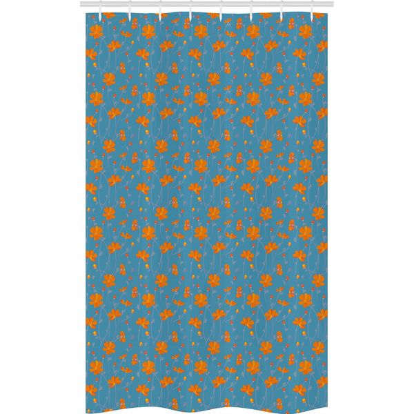 Abakuhaus Tenda Da Doccia Stretta Arancione E Blu, Fiori Con Peduncolo Sottile, Set Decorativo Per Bagno In Tessuto Con Ganci, 120 X 180 Cm, Turchese E Arancione Scuro-image