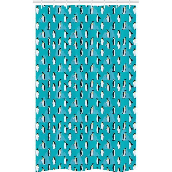 Abakuhaus Tenda Da Doccia Stretta Blu Turchese, Pinguini, Set Decorativo Per Bagno In Tessuto Con Ganci, 120 X 180 Cm, Turchese Scuro Grigio Scuro-image