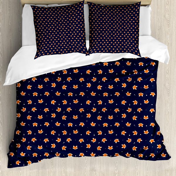 Abakuhaus Copripiumino Fuchs, Piccolo Mammifero Arancione Della Foresta, Antiacaro, Adatto A Chi Soffre Di Allergie, Con Federe, 155 Cm X 220 Cm - 80 X 80 Cm, Blu Navy Arancione-image
