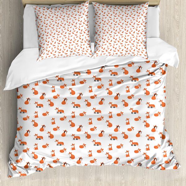 Abakuhaus Copripiumino Fuchs, Motivo Animale Cartoon, Antiacaro, Adatto A Chi Soffre Di Allergie, Con Federe, 155 Cm X 220 Cm - 80 X 80 Cm, Arancione E Bianco-image
