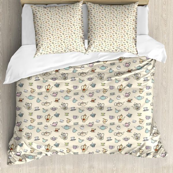Copripiumino Abakuhaus Tea Party, Motivo Floreale Vintage, Antiacaro E Anallergico, Con Federe, 155 Cm X 220 Cm - 80 X 80 Cm, Multicolore-image