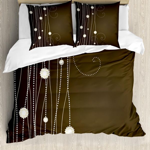 Abakuhaus Copripiumino In Cotone, Linee A Pois Vintage, Antiacaro E Anallergico, Con Federe, 155 Cm X 220 Cm - 80 X 80 Cm, Beige Marrone-image
