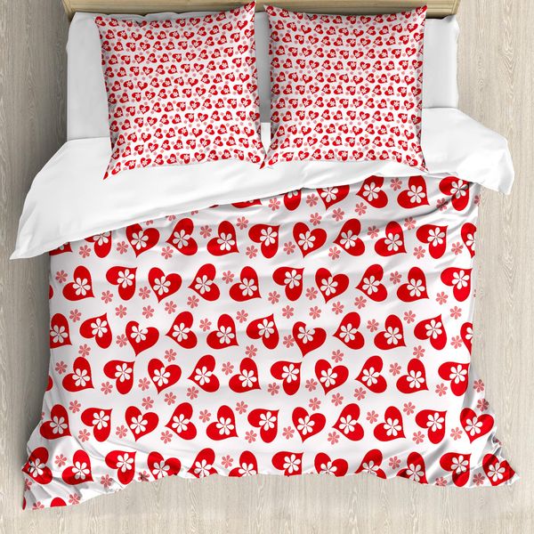 Abakuhaus Copripiumino Di San Valentino, Fiori Di San Valentino, Antiacaro, Adatto A Chi Soffre Di Allergie, Con Federe, 200 Cm X 200 Cm - 80 X 80 Cm, Corallo Scuro Bianco-image