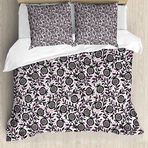 Abakuhaus Copripiumino Garden Art, Melograno Floreale, Antiacaro, Adatto A Chi Soffre Di Allergie, Con Federe, 200 Cm X 200 Cm - 80 X 80 Cm, Plum Blush Nero-image