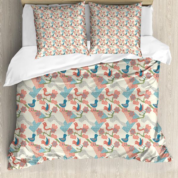Abakuhaus Copripiumino Asiatico, Natura Giapponese, Antiacaro, Adatto A Chi Soffre Di Allergie, Con Federe, 155 Cm X 220 Cm - 80 X 80 Cm, Salmone Pallido Verde Blu-image