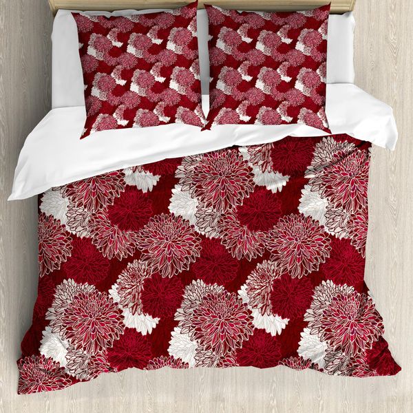 Abakuhaus Rosso E Bianco Copripiumino, Crisantemi, Antiacaro, Adatto A Chi Soffre Di Allergie, Con Federe, 155 Cm X 220 Cm - 80 X 80 Cm, Marrone Rossiccio Bianco-image