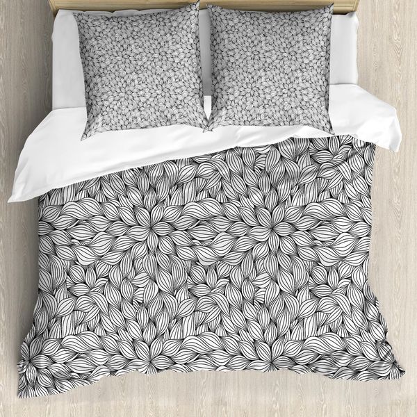 Abakuhaus Copripiumino Bianco E Nero, Linea Kunst Laub, Antiacaro, Adatto A Chi Soffre Di Allergie, Con Federe, 200 Cm X 200 Cm - 80 X 80 Cm, Bianco E Nero-image