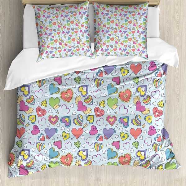 Abakuhaus Copripiumino Valentines, Cuori Colorati, Antiacaro, Adatto A Chi Soffre Di Allergie, Con Federe, 155 Cm X 220 Cm - 80 X 80 Cm, Multicolore-image