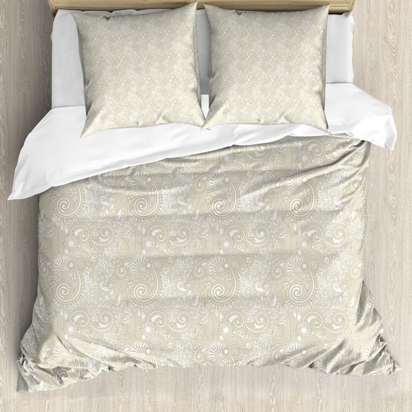 Abakuhaus Copripiumino Etnico, Motivo Floreale Vitange, Antiacaro, Adatto A Chi Soffre Di Allergie, Con Federe, 200 Cm X 200 Cm - 80 X 80 Cm, Verde Avocado E Bianco-image