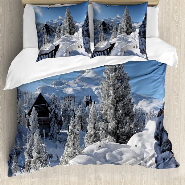 Abakuhaus Alaska Copripiumino, Stagione Invernale Al Nord, Antiacaro, Adatto A Chi Soffre Di Allergie, Con Federe, 200 Cm X 200 Cm - 80 X 80 Cm, Bianco, Azzurro, Marrone-image
