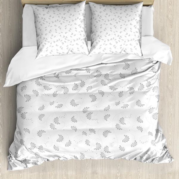 Abakuhaus Copripiumino Grigio E Bianco, Fiori Classici, Antiacaro, Adatto A Chi Soffre Di Allergie, Con Federe, 155 Cm X 220 Cm - 80 X 80 Cm, Grigio Chiaro Bianco-image