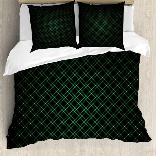 Abakuhaus Copripiumino Verde Bosco, Motivo A Griglia Zukunft, Antiacaro, Adatto A Chi Soffre Di Allergie, Con Federe, 200 Cm X 200 Cm - 80 X 80 Cm, Verde Nero-image