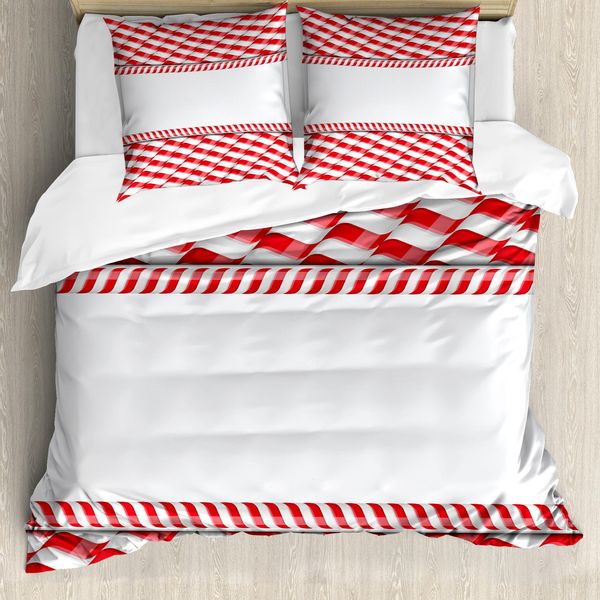 Abakuhaus Copripiumino Zuckerstange, Bordo Natalizio Astratto, Antiacaro E Anallergico Con Federe, 200 Cm X 200 Cm - 80 X 80 Cm, Rosso E Bianco-image