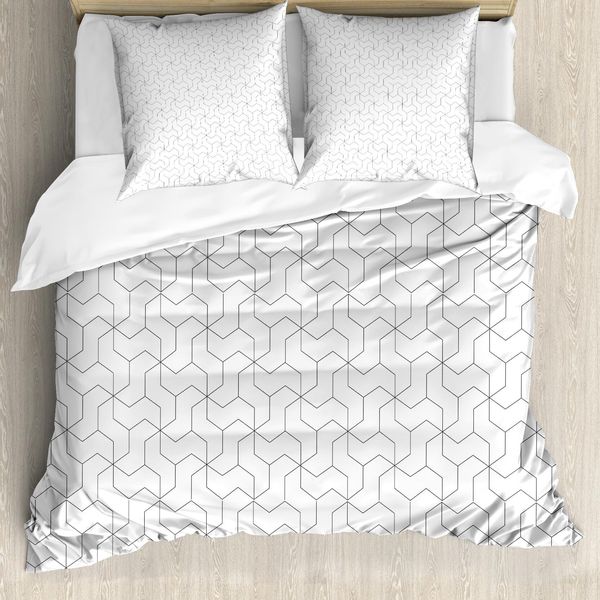 Abakuhaus Copripiumino Bianco E Nero, Motivo Geometrico, Antiacaro, Adatto A Chi Soffre Di Allergie, Con Federe, 200 Cm X 200 Cm - 80 X 80 Cm, Bianco E Nero-image