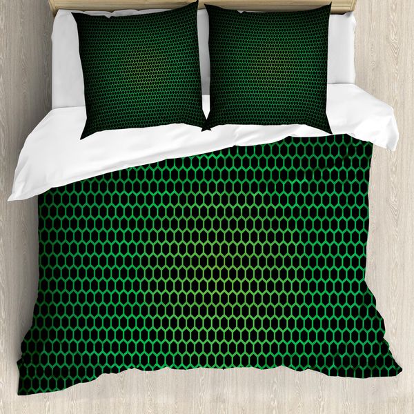 Abakuhaus Copripiumino Verde Bosco, Grid Tile Polygonen, Antiacaro, Adatto A Chi Soffre Di Allergie, Con Federe, 200 Cm X 200 Cm - 80 X 80 Cm, Verde Nero-image