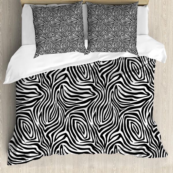 Abakuhaus Copripiumino A Righe, Motivo Zebrato, Antiacaro, Adatto A Chi Soffre Di Allergie, Con Federe, 200 Cm X 200 Cm - 80 X 80 Cm, Bianco E Nero-image