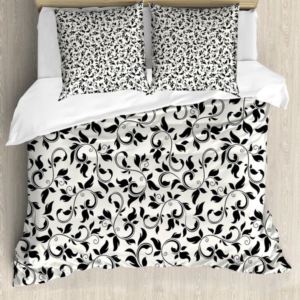 Abakuhaus Copripiumino, Motivo Monocromatico A Volute, Antiacaro, Adatto A Chi Soffre Di Allergie, Con Federe, 155 Cm X 220 Cm - 80 X 80 Cm, Nero Crema-image