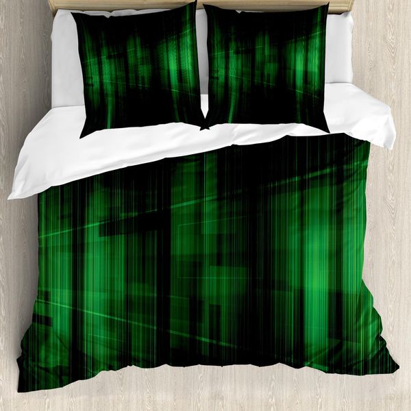 Abakuhaus Copripiumino Verde Bosco, Motivo Tecnologico, Antiacaro, Adatto A Chi Soffre Di Allergie, Con Federe, 155 Cm X 220 Cm - 80 X 80 Cm, Verde Nero-image