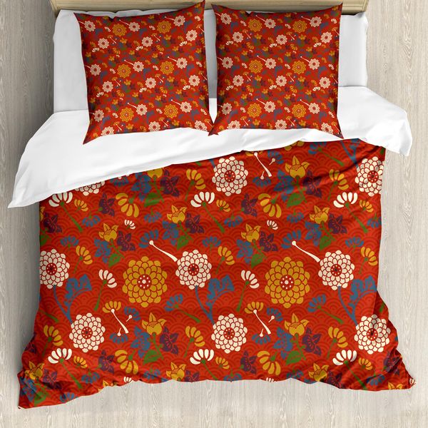 Abakuhaus Copripiumino Vintage, Silhouette Floreali, Antiacaro, Adatto A Chi Soffre Di Allergie, Con Federe, 200 Cm X 200 Cm - 80 X 80 Cm, Multicolore-image