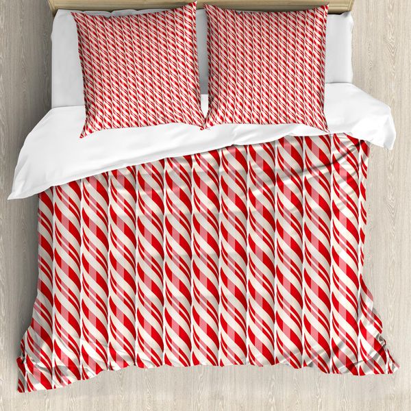 Abakuhaus Copripiumino Zuckerstange, Caramelle Natalizie Rosse, Antiacaro, Adatto A Chi Soffre Di Allergie, Con Federe, 155 Cm X 220 Cm - 80 X 80 Cm, Rosso-Crema-image
