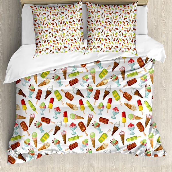 Abakuhaus Eis Set Copripiumino Per Letti Matrimoniali, Dolci Gelati, Antiacaro, Adatto A Chi Soffre Di Allergie, Con Federe, Multicolore-image