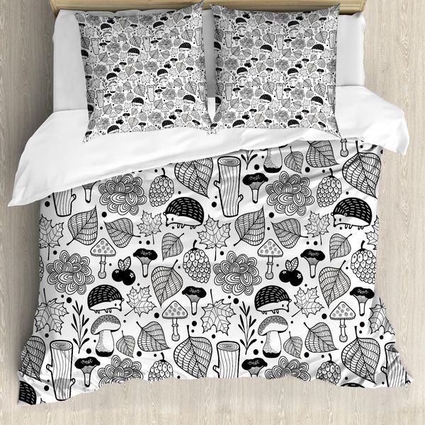Abakuhaus Copripiumino Igel, Bosco Ecologico, Antiacaro, Adatto A Chi Soffre Di Allergie, Con Federe, 200 Cm X 200 Cm - 80 X 80 Cm, Bianco E Nero-image
