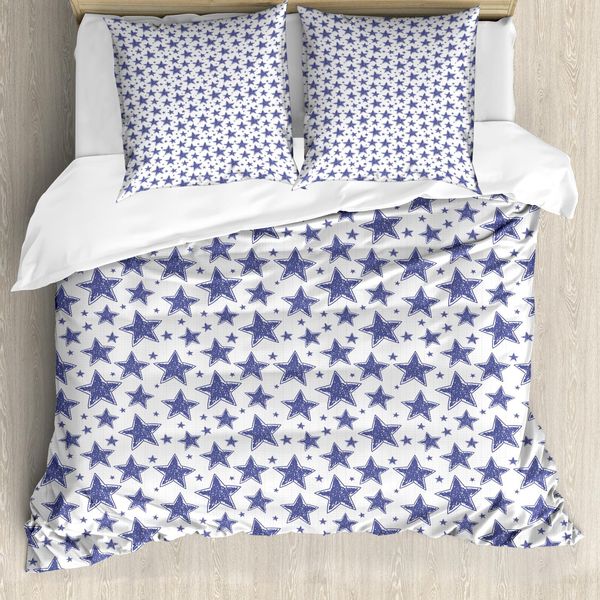 Abakuhaus Star Copripiumino, Motivi Doodle Disegnati A Mano, Antiacaro, Adatto A Chi Soffre Di Allergie, Con Federe, 155 Cm X 220 Cm - 80 X 80 Cm, Viola Blu Bianco-image