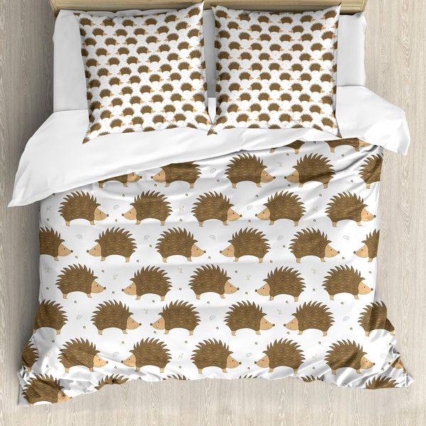 Abakuhaus Set Copripiumino Per Letti Matrimoniali, Cartoni Animati Porcospini, Antiacaro, Adatto A Chi Soffre Di Allergie, Con Federe, Marrone Chiaro Caramello Bianco-image
