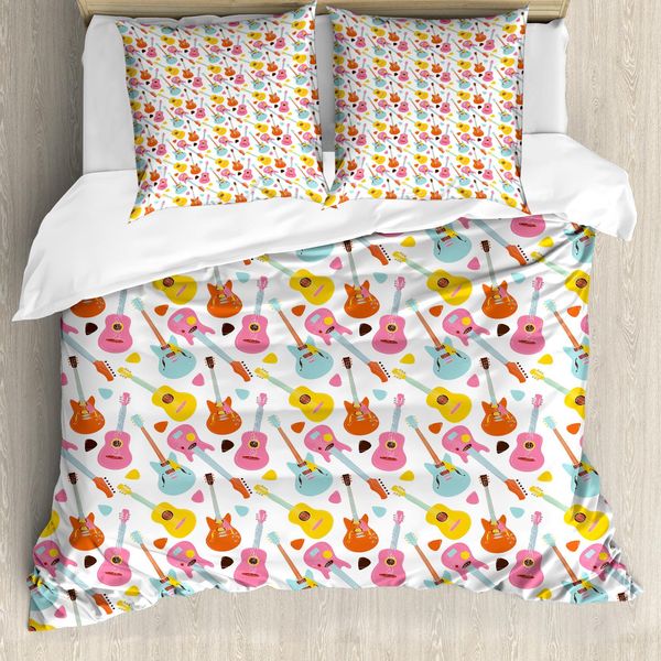 Abakuhaus Copripiumino Chitarra, Summer Festival Colorato, Antiacaro, Adatto A Chi Soffre Di Allergie, Con Federe, 155 Cm X 220 Cm - 80 X 80 Cm, Multicolore-image