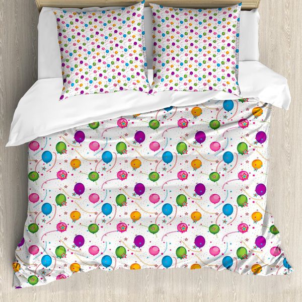 Abakuhaus Set Copripiumino Star Per Letti Matrimoniali, Palloncini Festivi E Coriandoli, Antiacaro, Adatto A Chi Soffre Di Allergie, Con Federe, Multicolore-image