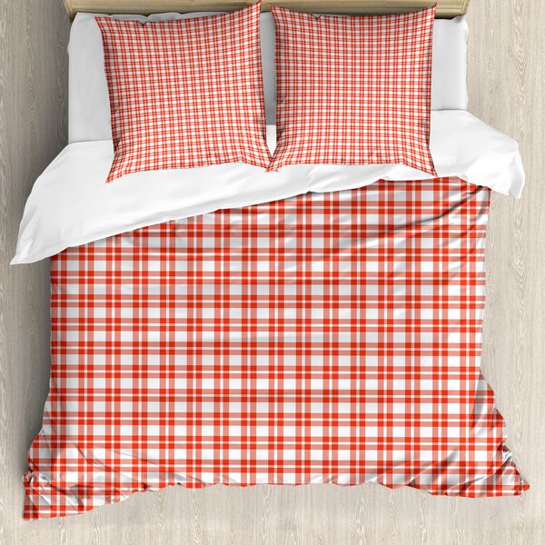 Abakuhaus Copripiumino Plaid, Quadri Country Picnic, Antiacaro Adatto A Chi Soffre Di Allergie Con Federe, 200 Cm X 200 Cm - 80 X 80 Cm, Bianco Vermiglio-image
