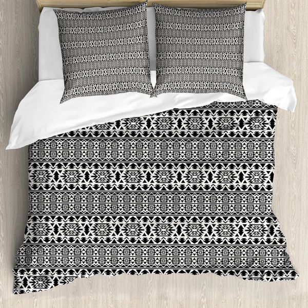 Abakuhaus Copripiumino Bianco E Nero, Folk Mexican, Antiacaro, Adatto A Chi Soffre Di Allergie, Con Federe, 200 Cm X 200 Cm - 80 X 80 Cm, Bianco E Nero-image