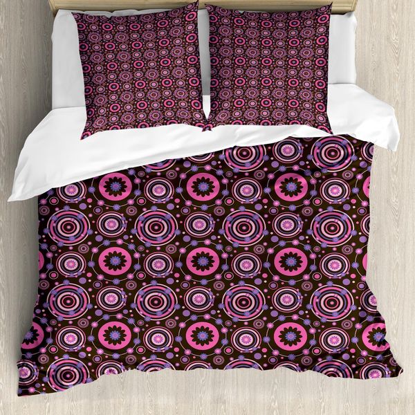 Abakuhaus Copripiumino Con Fiori, Fiori Hippie, Antiacaro, Adatto A Chi Soffre Di Allergie, Con Federe, 200 Cm X 200 Cm - 80 X 80 Cm, Rosa Cioccolato Viola-image