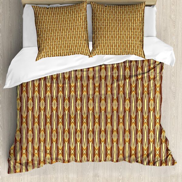 Abakuhaus Set Copripiumino Astratto Per Letti Matrimoniali, Motivo Orientale Africano, Antiacaro, Adatto A Chi Soffre Di Allergie, Con Federe, Giallo Chiaro Marrone-image