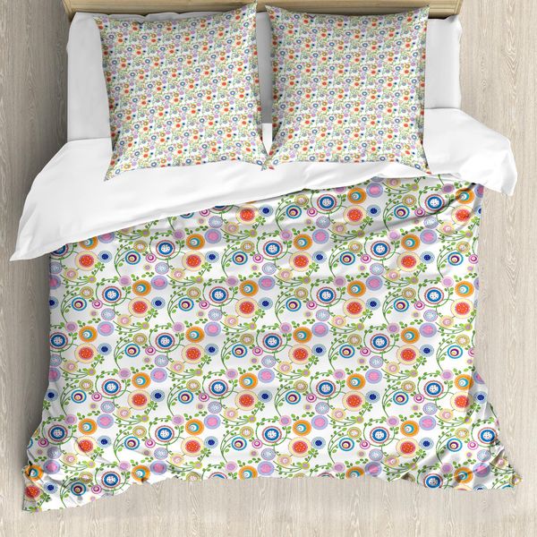 Abakuhaus Set Copripiumino Per Letti Matrimoniali, Fiori Primaverili, Antiacaro, Adatto A Chi Soffre Di Allergie, Con Federe, Multicolore-image