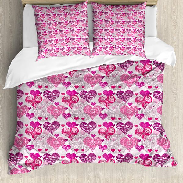 Abakuhaus Copripiumino Con Cuori, Design Amore, Antiacaro, Adatto A Chi Soffre Di Allergie, Con Federe, 200 Cm X 200 Cm - 80 X 80 Cm, Rosa Lilla Rosa-image