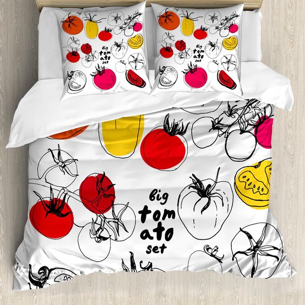 Abakuhaus Set Copripiumino Per Letti Matrimoniali, Disegno Di Verdure, Antiacaro, Adatto A Chi Soffre Di Allergie, Con Federe, Bianco Multicolore-image