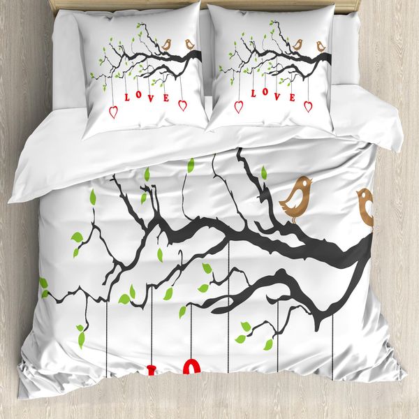 Abakuhaus Copripiumino Love, Uccellini Appollaiati Su Un Ramo, Antiacaro, Adatto A Chi Soffre Di Allergie, Con Federe, 155 Cm X 220 Cm - 80 X 80 Cm, Multicolore-image