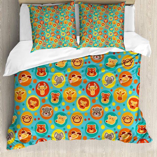 Abakuhaus Copripiumino Con Animali Cartoon, Facce Divertenti, Antiacaro, Adatto A Chi Soffre Di Allergie, Con Federe, 155 Cm X 220 Cm - 80 X 80 Cm, Multicolore-image