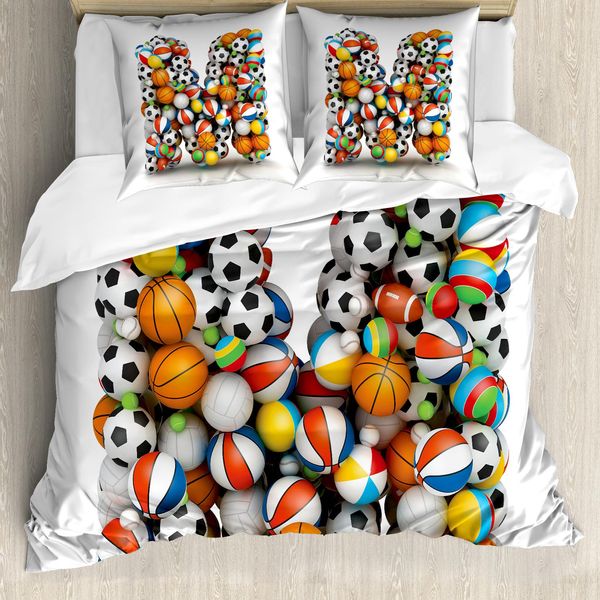 Abakuhaus Lettera M Copripiumino, Palloni Sportivi Con Lettere Dell'alfabeto, Antiacaro, Adatto A Chi Soffre Di Allergie, Con Federe, 155 Cm X 220 Cm - 80 X 80 Cm, Multicolore-image