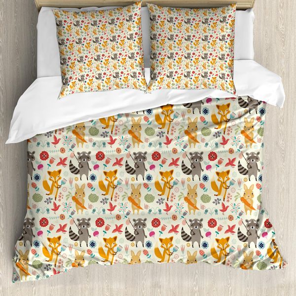 Abakuhaus Copripiumino Con Animali Cartoon, Forest Life, Antiacaro, Adatto A Chi Soffre Di Allergie, Con Federe, 155 Cm X 220 Cm - 80 X 80 Cm, Multicolore-image