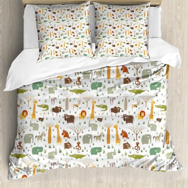 Abakuhaus Cartoon-Tier Bettbezug, Grunge Africano, Resistente All'acqua, Lavabile, Colori Che Non Stingono, Personalizzato, 155 Cm X 220 Cm - 80 X 80 Cm, Multicolore-image
