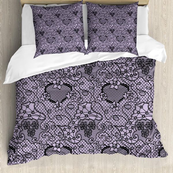 Abakuhaus Copripiumino Gotico, Motivo Vittoriano Femminile, Antiacaro, Adatto A Chi Soffre Di Allergie, Con Federe, 155 Cm X 220 Cm - 80 X 80 Cm, Viola Nero-image