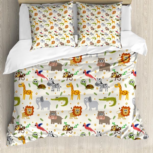 Abakuhaus Copripiumino Con Animali Cartoon, Childish Fauna, Antiacaro, Adatto A Chi Soffre Di Allergie, Con Federe, 155 Cm X 220 Cm - 80 X 80 Cm, Multicolore-image