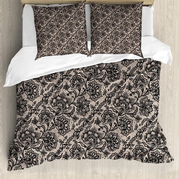 Abakuhaus Copripiumino Gotico, Fiori Farfalle Pizzo, Antiacaro Adatto A Chi Soffre Di Allergie Con Federe, 155 Cm X 220 Cm - 80 X 80 Cm, Marrone Scuro-image