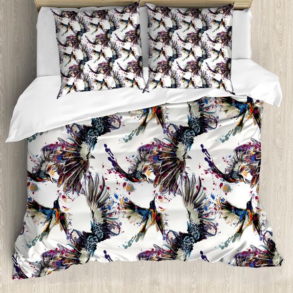 Abakuhaus Copripiumino Acquerello, Lilly Con Uccellini, Antiacaro, Adatto A Chi Soffre Di Allergie, Con Federe, 155 Cm X 220 Cm - 80 X 80 Cm, Multicolore-image