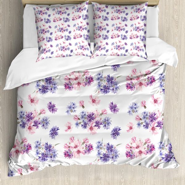 Abakuhaus Copripiumino Acquerello, Fiori Nuziali, Antiacaro, Adatto A Chi Soffre Di Allergie, Con Federe, 200 Cm X 200 Cm - 80 X 80 Cm, Viola Lavanda-Rosa-image