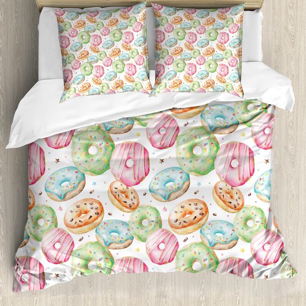 Abakuhaus Copripiumino Acquerello, Delicious Doughnuts, Antiacaro E Anallergico Con Federe, 155 Cm X 220 Cm - 80 X 80 Cm, Multicolore-image