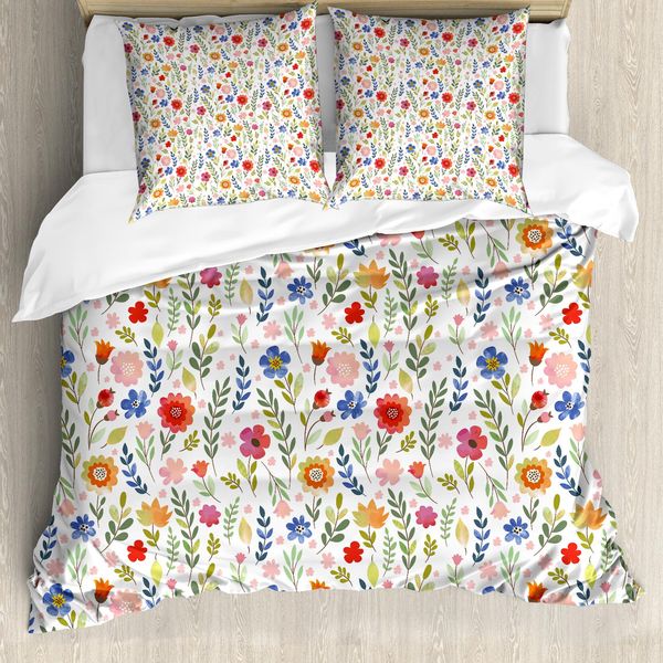 Abakuhaus Copripiumino Acquerello, Illustrazioni Floreali, Antiacaro, Adatto A Chi Soffre Di Allergie, Con Federe, 155 Cm X 220 Cm - 80 X 80 Cm, Multicolore-image